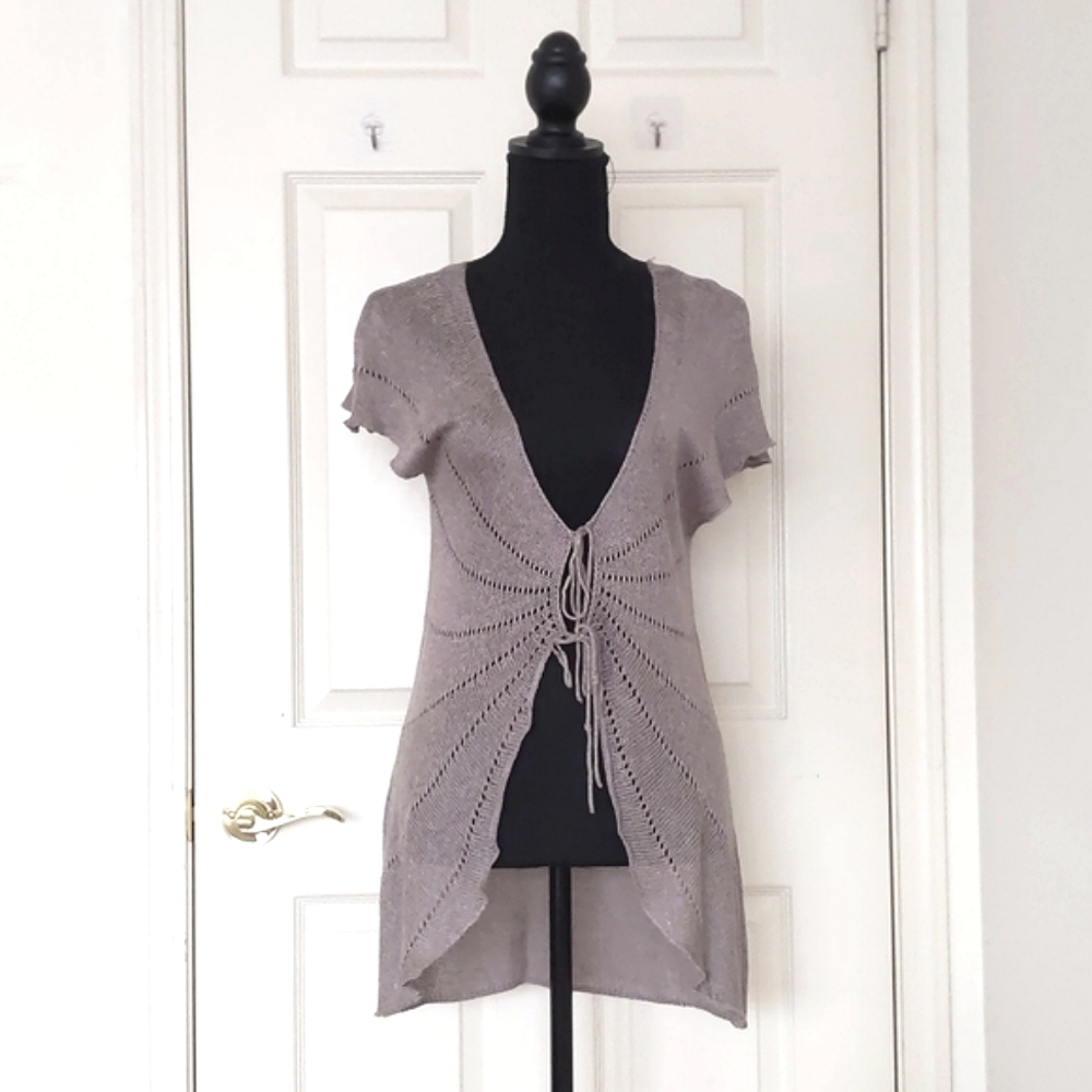 NWOT. Kenar Linen and Rayon Openfront w/Tie Long Cardigan w/Front Knit Design.